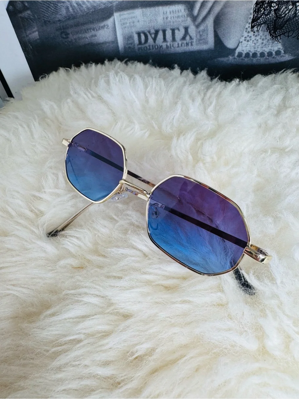 Gold Frame Blue-Purple Gradient Women's Sunglasses